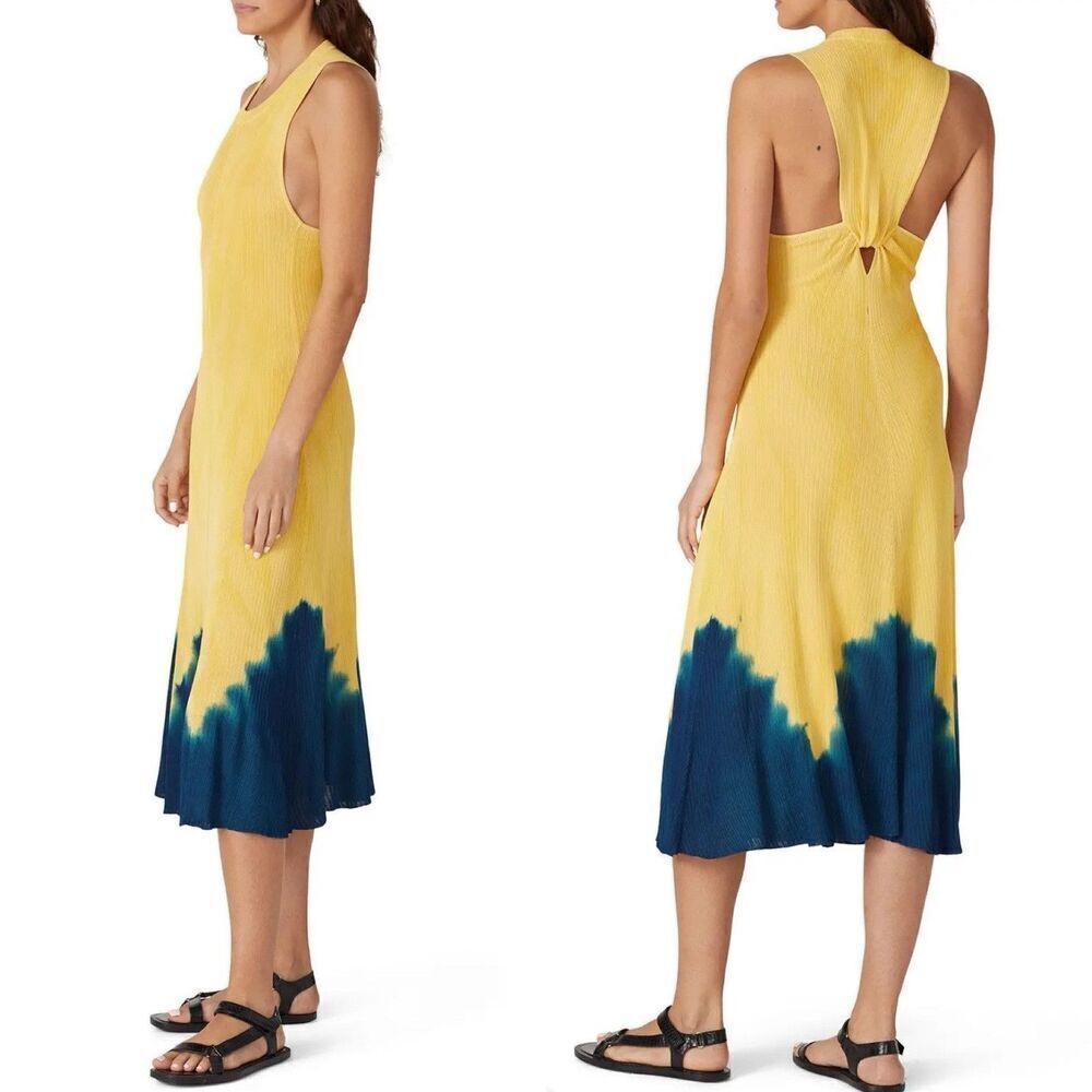 PROENZA SCHOULER Knotted Back Dress Women Medium Yellow Blue Tie-Dye Knit Midi